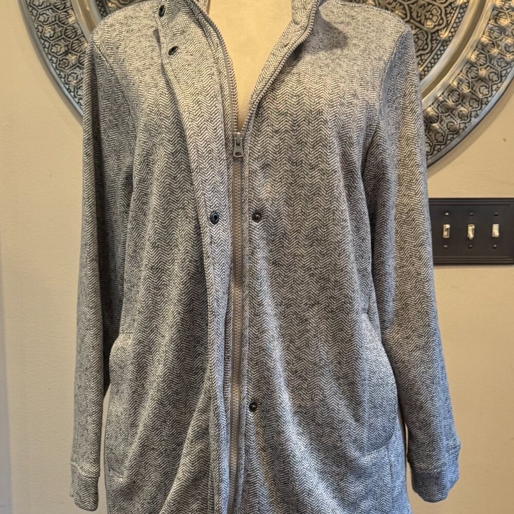 Lands' End Womens Grey Herringbone Fleece Jacket XL/18 - Picture 7 of 15